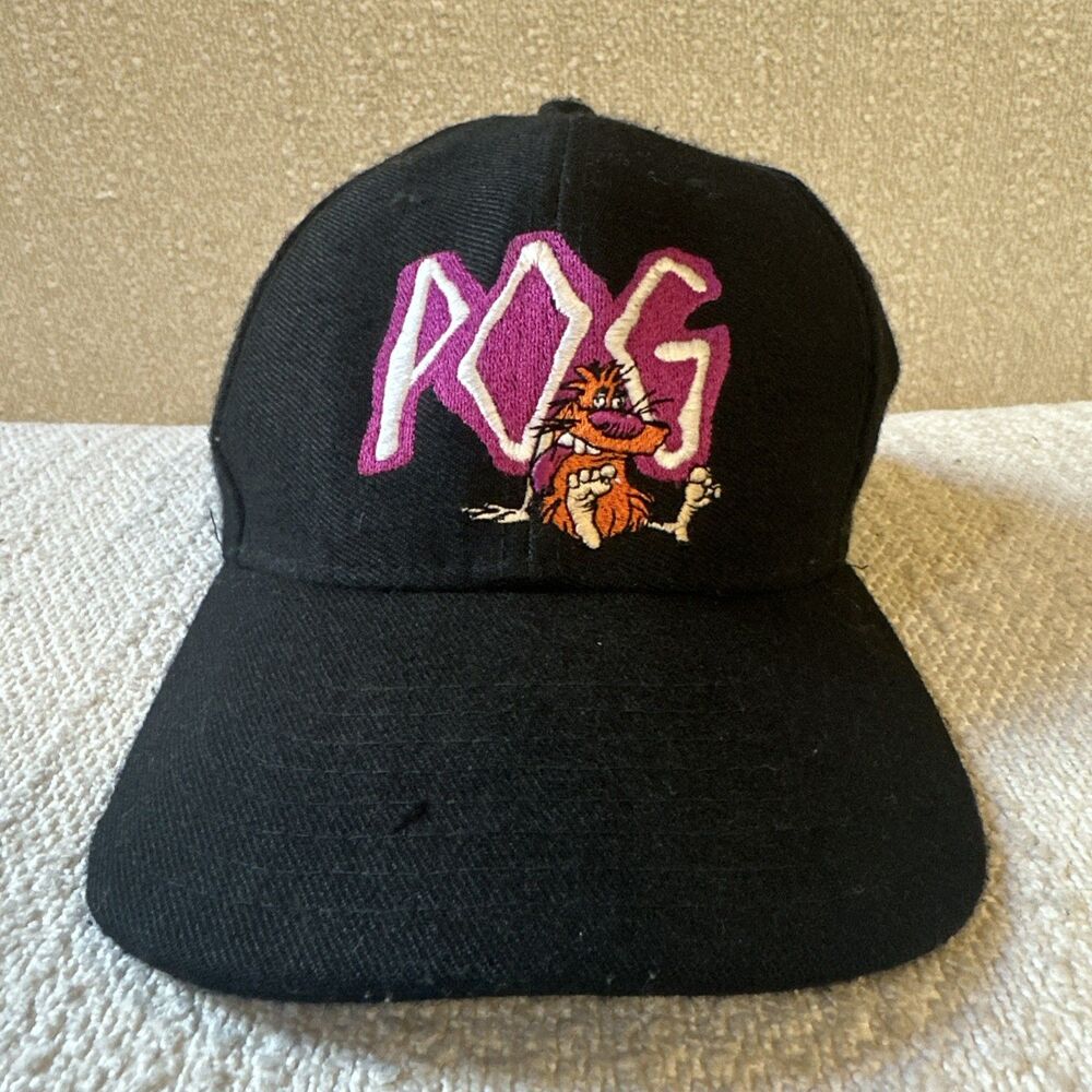 Vintage Snapback POG Milk Caps KC Royal Hat Black Wool 1994 RARE Poglodyte